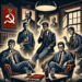 The Cambridge Five: Britain’s Most Infamous Spy Ring 18 | Mania Africa | maniainc.com DALL·E 2025-01-25 16.24.42 - A stylized Cold War illustration showing the Cambridge Five, a group of young British men in suits and ties, sitting in a smoky, dimly lit room