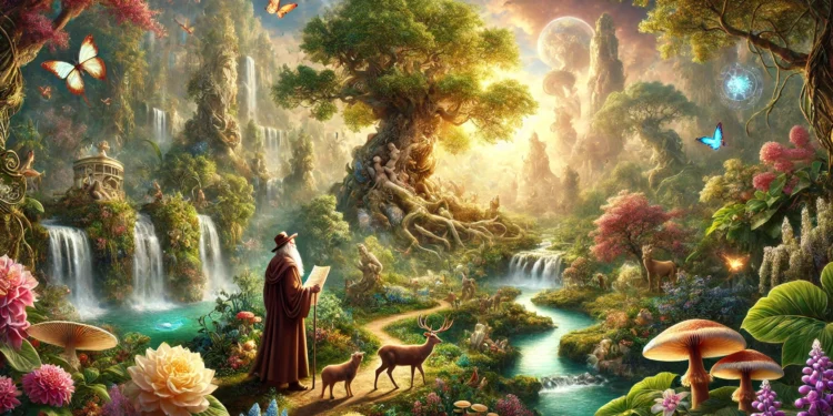 DALL·E - A mythical and ethereal depiction of the man who found the Garden of Eden