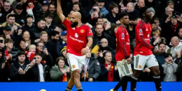 Bryan Mbeumo celebrating his goal in their 2-0 win against Man City - Man Utd 2–0 Man City - Michael Carrick and the New Dawn at Manchester United - Is This the Turning Point