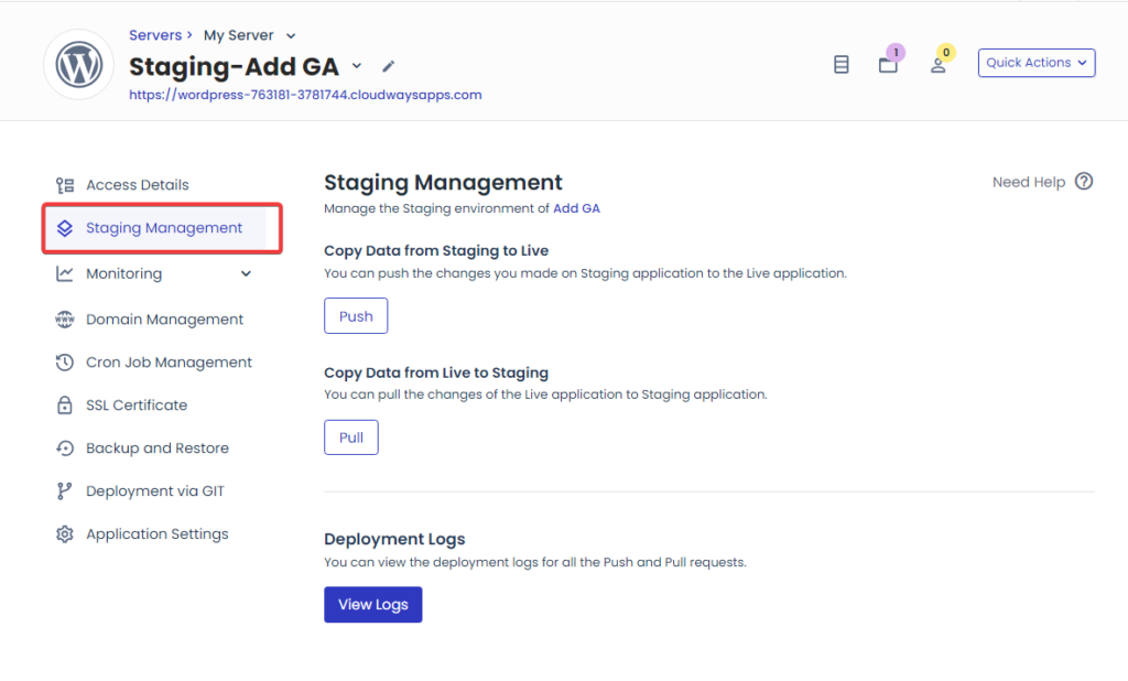Easy and Quick WordPress Optimizations with One-Click and One-Plugin Solutions 19 | Mania Africa | maniainc.com Staging Management on Cloudways - Easy and Quick WordPress Optimizations with One-Click and One-Plugin Solutions - Mania Guides