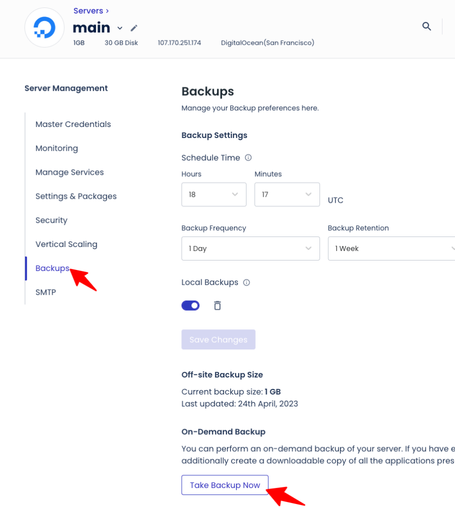 Taking a backup on Cloudways is super-simple and you can also schedule automatic backups easily