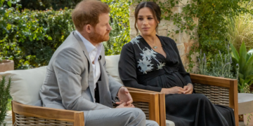 Prince Harry and Meghan Markle during their interview with Oprah Winfrey - Mania News