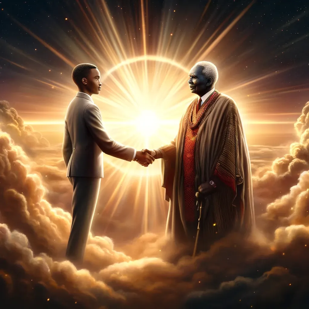 The Genius of Morara Kebaso: Tom Mboya Reincarnated? 3 | Mania Africa | maniainc.com DALL E 2024 08 30 03.45.02 A mythical and enlightened scene of a young man Morara Kebaso greeting Tom Mboya a dark skinned African statesman and pan Africanist as Kenya gain 1 | Mania Africa: News, Sports, Tech, Movies, and Lifestyle | maniainc.com