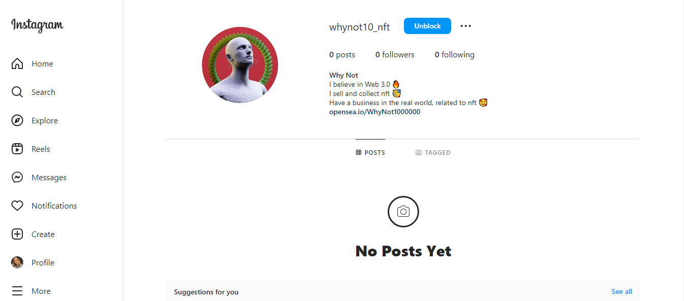 Crypto Scam: The OpenSea NFT Scam that's Robbing NFT Creators of their Hard-Earned Money 3 | Mania Africa | maniainc.com The scammer's Instagram Profile
