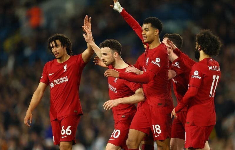 Liverpool Hammer Leeds United 6-1 as The Reds Show Potential for Former Glory 3 | Mania Africa | maniainc.com Liverpool's Diogo Jota celebrating his goal against Leeds with his teammates