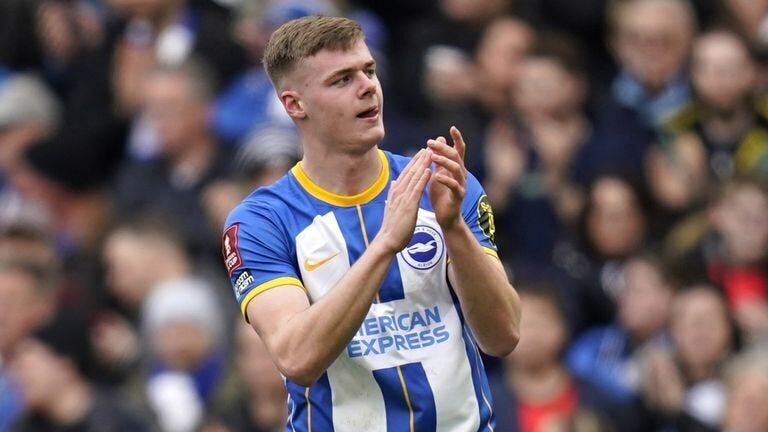 Manchester United and Manchester City Bulldoze their Way to the FA Cup Semi-Finals 6 | Mania Africa | maniainc.com Brighton's Evan Ferguson celebrating his goal against Grimsby Town in the FA Cup Quarterfinals