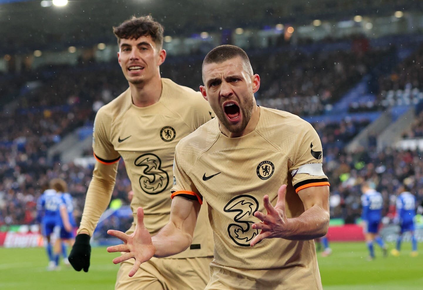 EPL GW 27 Results: Spurs, Man City, and Chelsea Bag Wins as Liverpool and Leicester City Record Losses 4 | Mania Africa | maniainc.com Chelsea's Mateo Kovacic celebrating his goal against Leicester with Kai Havertz