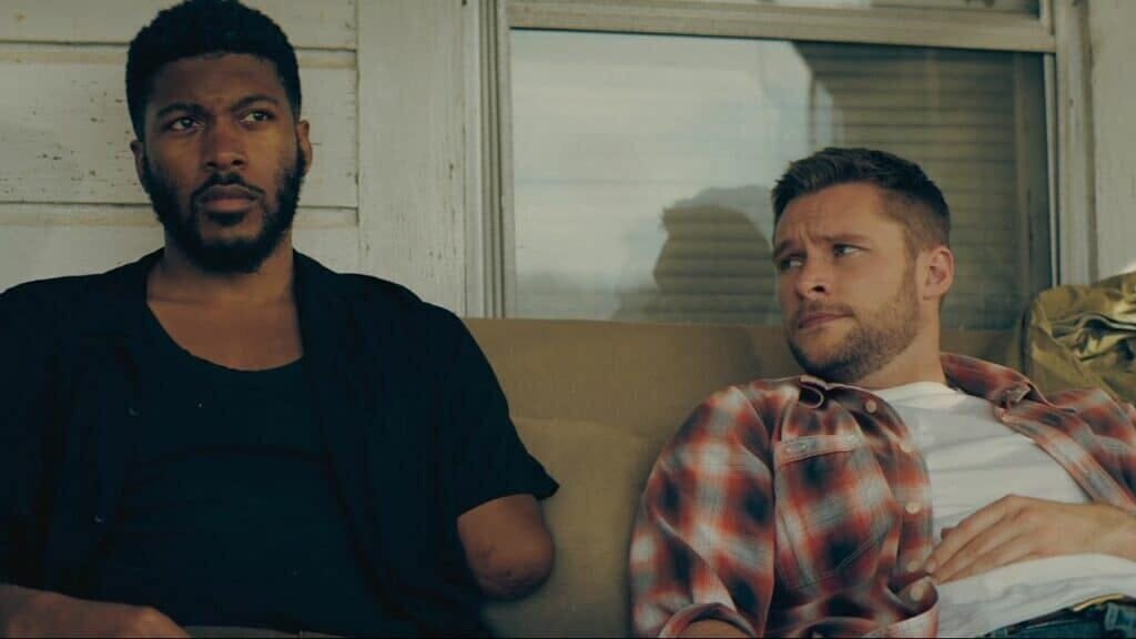 The Peripheral Season 1 Review 2 | Mania Africa | maniainc.com Burton and his army buddy Conner in the first season of The Peripheral