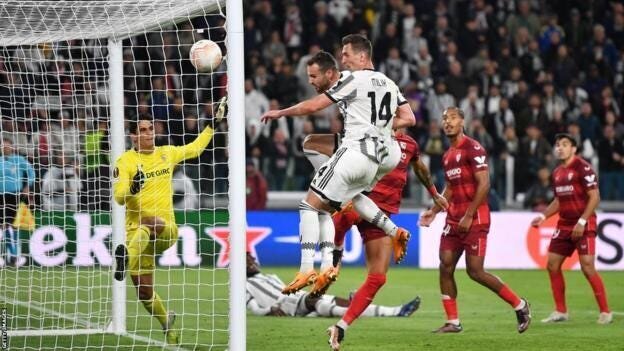 UEFA Europa League Semifinals 1st Leg Results: Late Equalizer Gives Juventus a Chance to Upend Sevilla as Roma Overpower Leverkusen 2 | Mania Africa | maniainc.com The moment Federico Gatti scores for Juve and equalizes in the the Europa League Semifinal