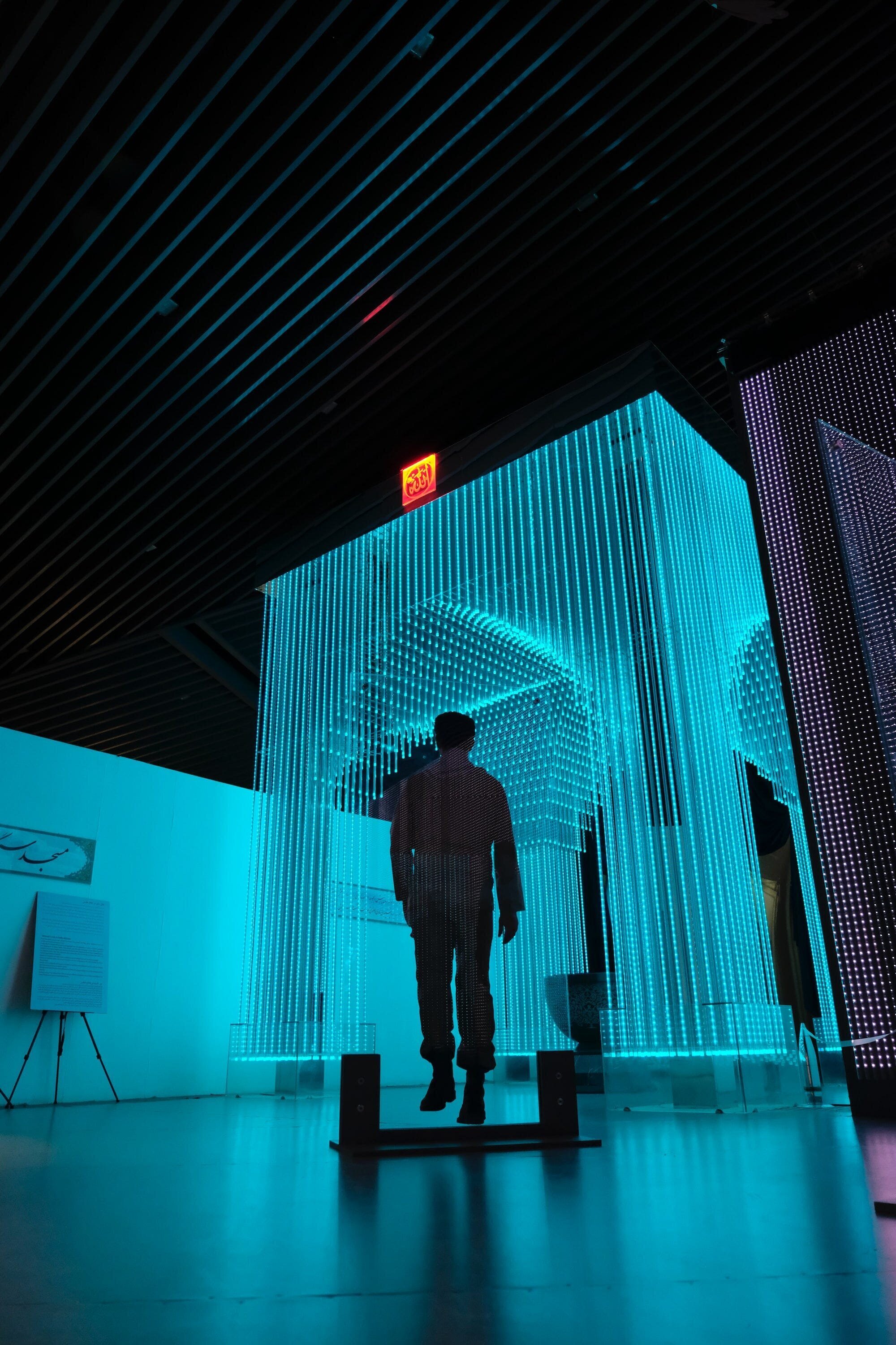 Exploring the Power of Thought: From Brain-Machine Interfaces to Genetics and Aging 6 | Mania Africa | maniainc.com The image of a person almost floating in an art installation. The photo was taken by Sam Moghadam Khamseh in 2017.