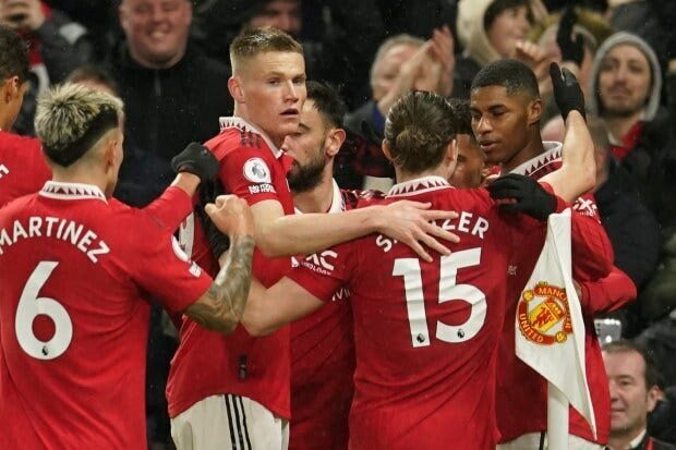 Man United Beat Brentford as Newcastle Hammer West Ham in Postponed EPL GW 7 and GW 25 Games 2 | Mania Africa | maniainc.com Scott McTominay and his teammates celebrating a goal against Brentford