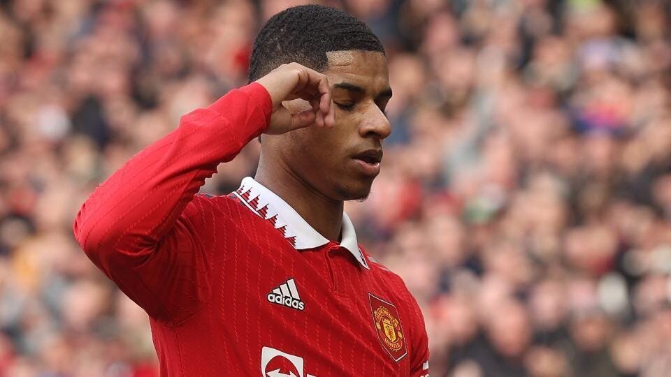EPL GW 24 Results: Arsenal, Man United, Liverpool, and Tottenham Flourish as Man City and Chelsea Flounder 2 | Mania Africa | maniainc.com Marcus Rashford celebrating his brace against Leicester City