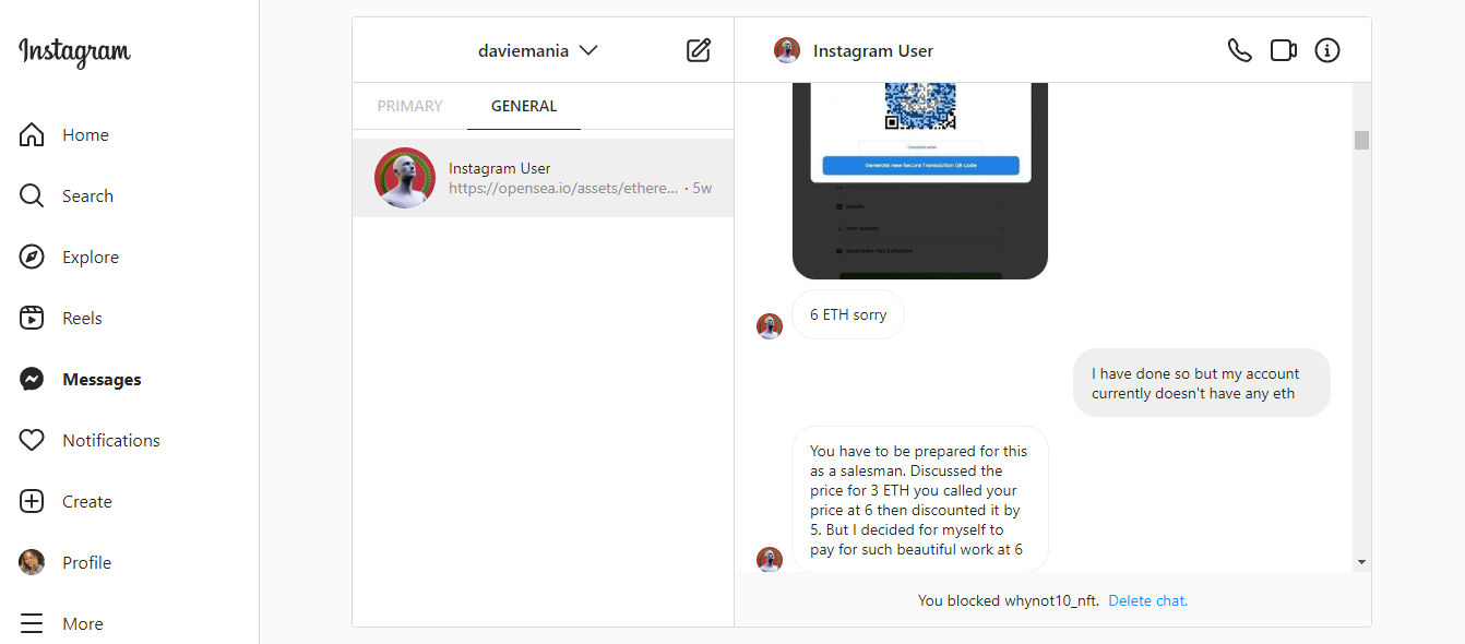 Crypto Scam: The OpenSea NFT Scam that's Robbing NFT Creators of their Hard-Earned Money 5 | Mania Africa | maniainc.com A screenshot of the scammer saying he sent me 6 Eth and is pushing me to 'validate' the transaction