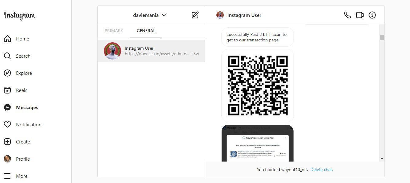 Crypto Scam: The OpenSea NFT Scam that's Robbing NFT Creators of their Hard-Earned Money 4 | Mania Africa | maniainc.com A screenshot of the message where the scammer sends me the QR code for the alleged transaction.