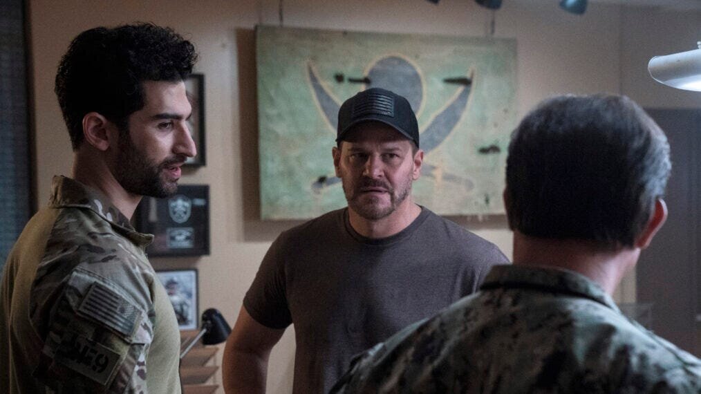 SEAL Team Season 6 Review 3 | Mania Africa | maniainc.com Jason together with Omar and their executive officer Blackburn in SEAL Team Season 6