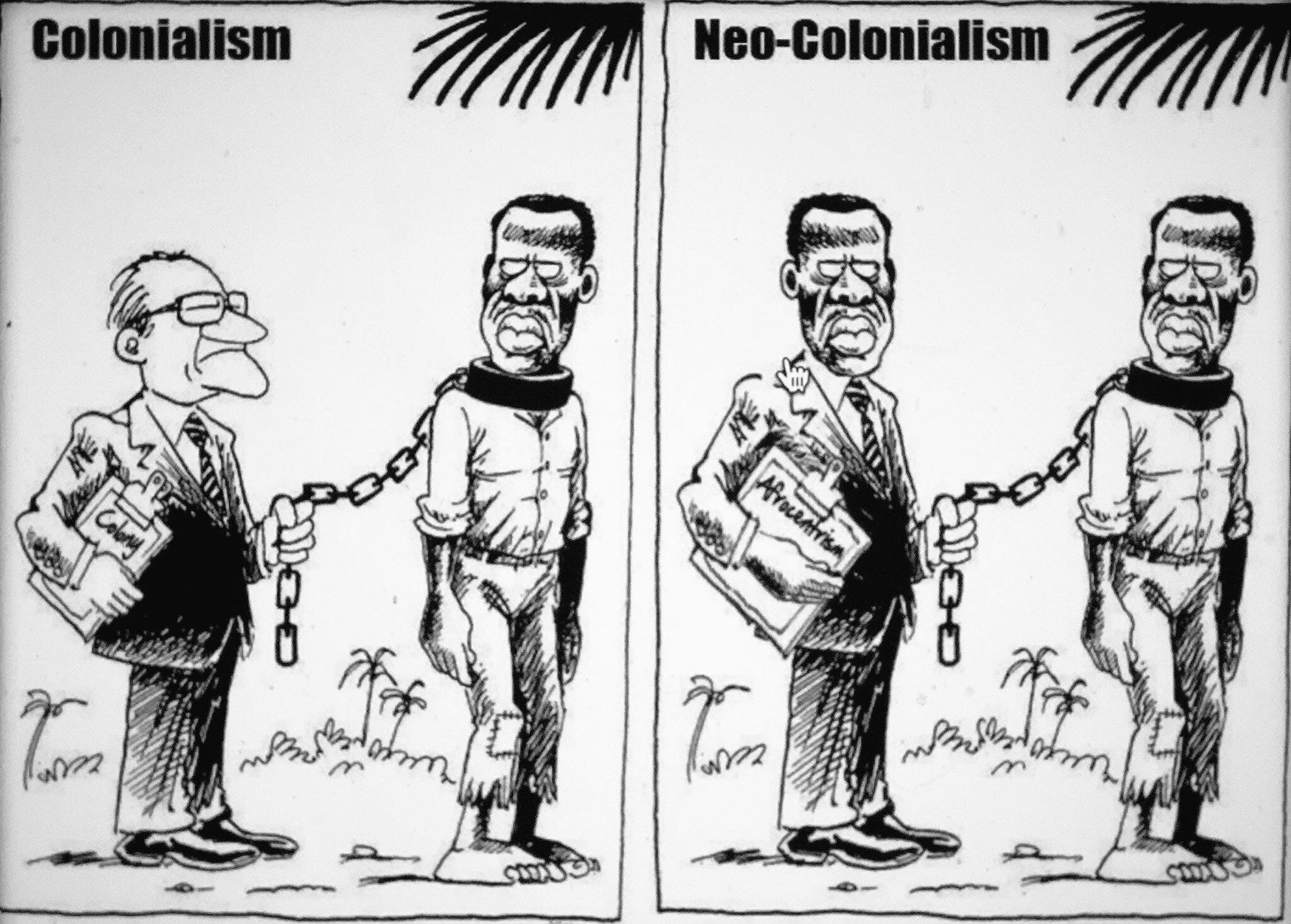 Opinion: Kenya is Suffering Neo-Colonialism Propagated by Christianity 2 | Mania Africa | maniainc.com A cartoon showing colonialism by the white man and neo-colonialism by Africans on Africans