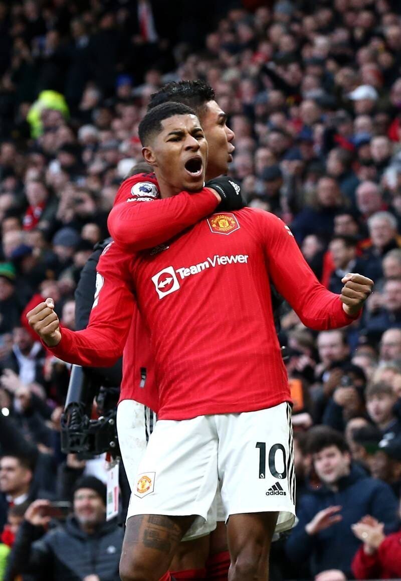 Manchester United Crush Manchester City in the Manchester Derby 2 | Mania Africa | maniainc.com Marcus Rashford celebrating his goal against Manchester City with teammate Casemiro