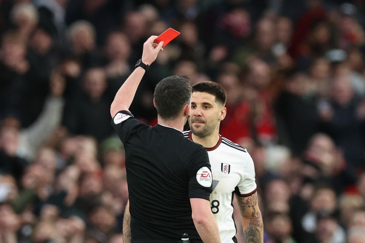 Manchester United and Manchester City Bulldoze their Way to the FA Cup Semi-Finals 3 | Mania Africa | maniainc.com Fulham's Aleksandar Mitrovic being shown a red card