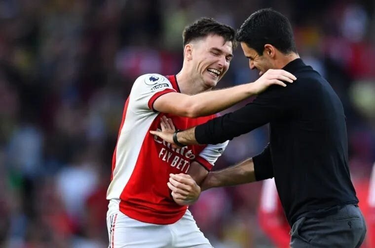 Is Arsenal Going to Win the EPL this Season? - EPL 22-23 GW 20 Results 2 | Mania Africa | maniainc.com Kieran Tierney and his coach Mikel Arteta having a moment of laughter