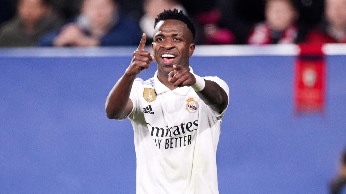 Real Madrid Thrash Liverpool 5-2 in a Very Entertaining Champions League Round of 16 Knockout Stage Match 2 | Mania Africa | maniainc.com Real Madrid's Vinicius Jr. celebrating a goal against Liverpool in their UCL Round of 16 Leg 1 match