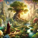 DALL·E - A mythical and ethereal depiction of the man who found the Garden of Eden