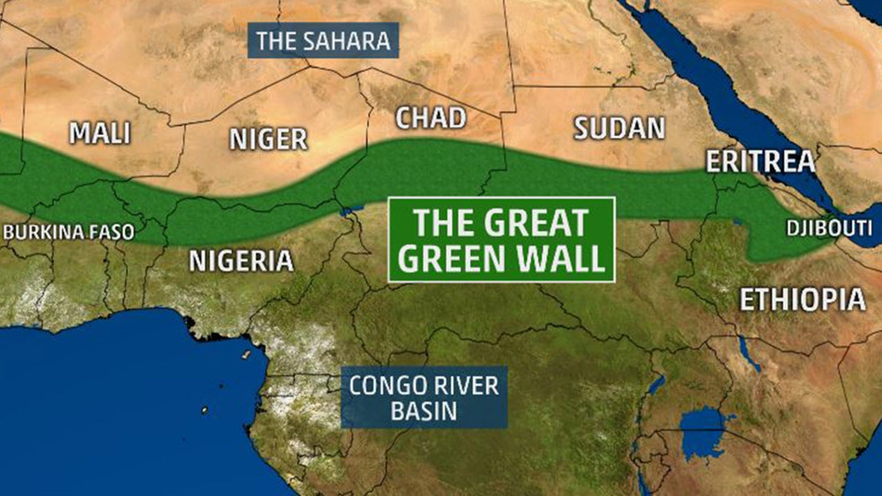 The Urgent Realities of Climate Change: Facts and Solutions for a Sustainable Future 19 | Mania Africa | maniainc.com A depiction of The Great Green Wall Initiative, a project to plant forests across the Sahel region