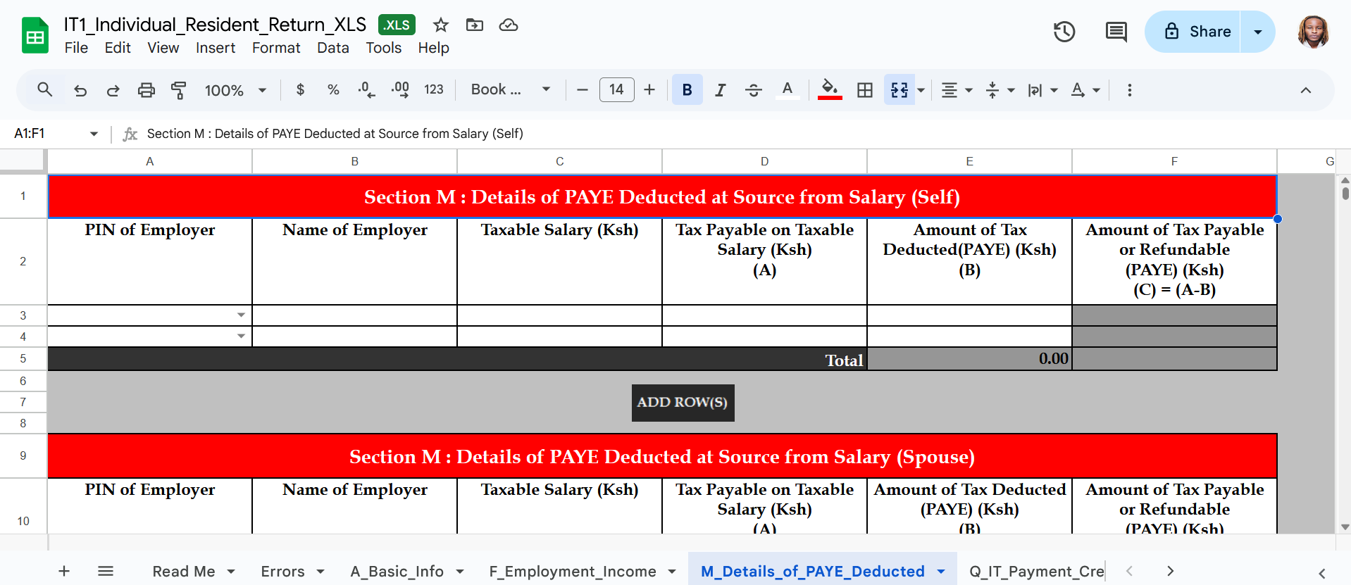 How to File KRA Returns with a P9 Form 7 | Mania Africa | maniainc.com The Details of PAYE Deducted worksheet in the KRA Excel Form | Filing KRA tax returns using Excel form | Mania Guides
