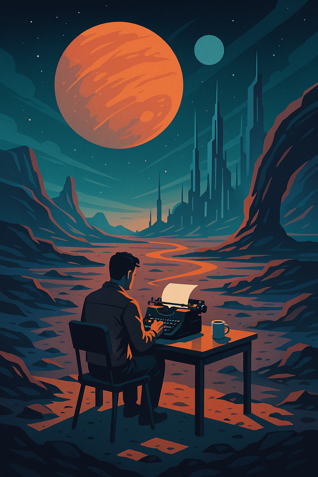 An AI-generated image of a futuristic landscape