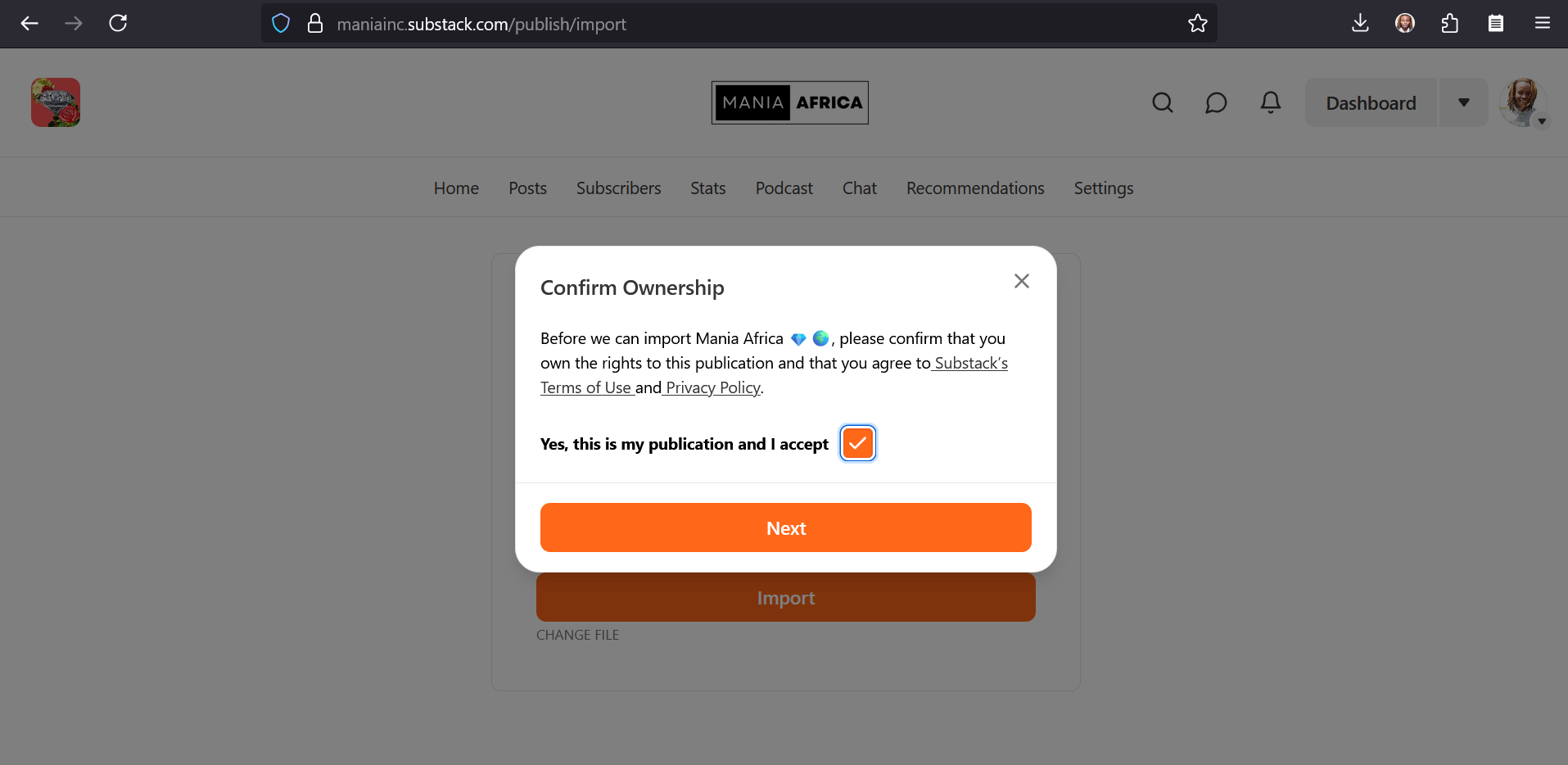 Migrating from Ghost to Substack by Migrating from Ghost to WordPress 10 | Mania Africa | maniainc.com Confirm Ownership and Let Substack Import your Posts