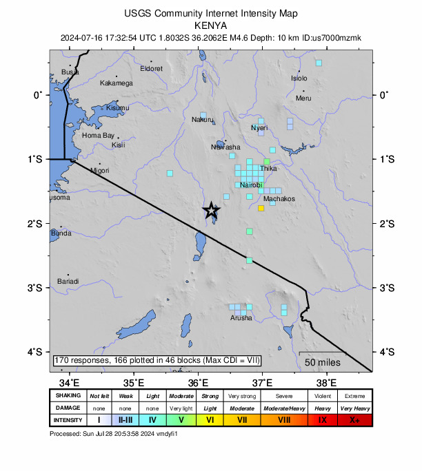 Magnitude 4.6 Earthquake Hits Kenya Near Tanzanian Border 2 | Mania Africa | maniainc.com The USGS Community Internet Intensity Map for the quake | Kenya Earthquake: Magnitude 4.6 Earthquake Hits Kenya Near Lake Magadi | Mania News