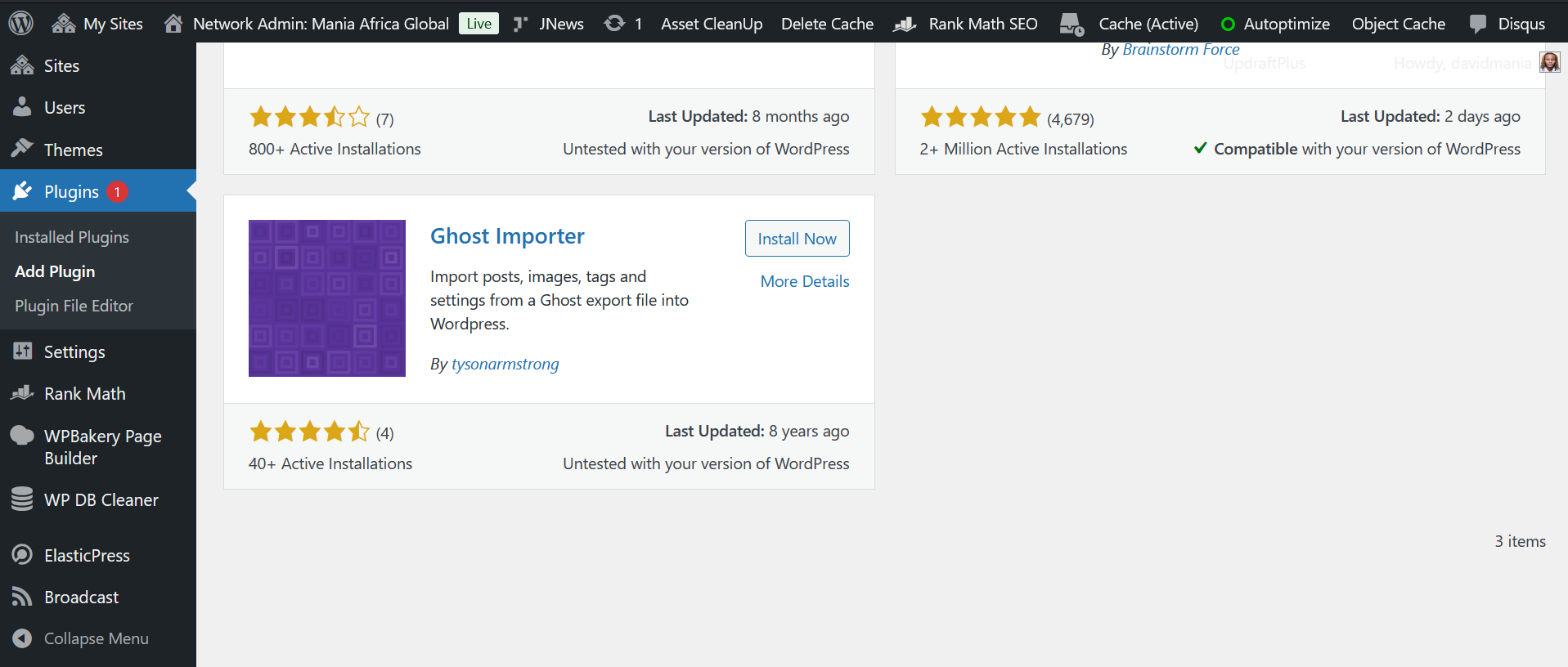 Migrating from Ghost to Substack by Migrating from Ghost to WordPress 2 | Mania Africa | maniainc.com WP Add New Plugin Ghost Importer