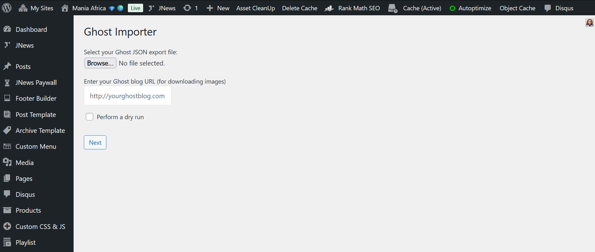 Migrating from Ghost to Substack by Migrating from Ghost to WordPress 4 | Mania Africa | maniainc.com WP Ghost Importer Select File and Input Ghost URL
