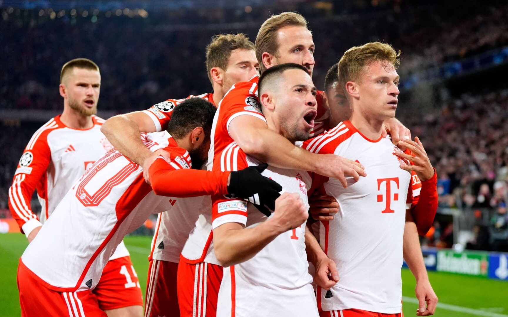 Not-so-Treble: Manchester City and Arsenal Kicked Off the Champions League 4 | Mania Africa | maniainc.com Joshua Kimmich celebrating his match-winning goal against Arsenal in UCL 23-24 Quarterfinals | UEFA Champions League 2023 -24 | Mania Sports