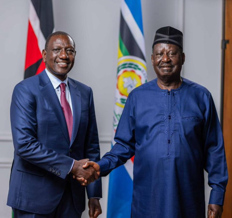 Raila Odinga’s Defeat at the AUC Chairmanship Vote: A Turning Point for Kenyan Politics 4 | Mania Africa | maniainc.com Raila Odinga's handshake with President Ruto. The Kenyan Government has been supporting Raila's AUC Chairmanship bid thanks to their 'broad based' coalition